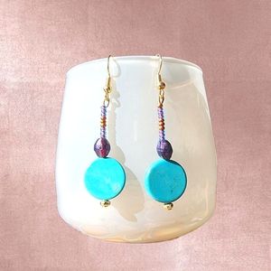 Turquoise and Iridescent Dangle Earrings